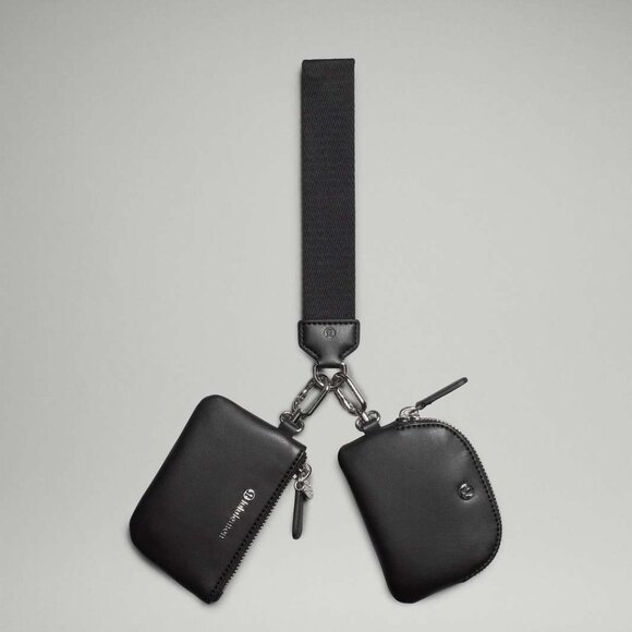 NWT Lululemon Dual Pouch Wristlet *Cactus "Leather", BLACK/SILVER - Picture 1 of 8